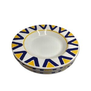 Rare 4 PCs Lillian Vernon Italian Mid-Century Blue Yellow Geometric Pasta Bowls